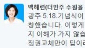 백혜련 “모두가 ‘임을 위한 행진곡’ 제창”…황 총리·현 수석만 안 불러