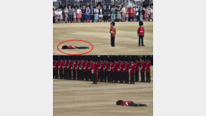 英여왕 생일 퍼레이드서 ‘털모자’ 무게 견디지 못한 근위병 바닥에 쿵! 기절