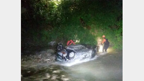 정선서 폭우 속 차량 하천 추락 4명 실종