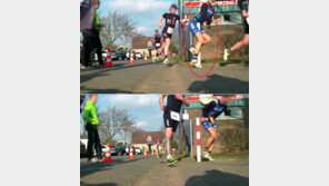 마라톤 하던 男, 기둥에 중요부위 부딪혀…보기만해도 ‘끔찍’