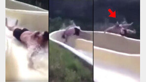 [영상] 워터슬라이드서 튕겨나가 절벽으로 추락한 남성 ‘아찔’