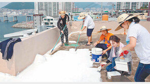 한일 청년들 지붕 칠하기 봉사