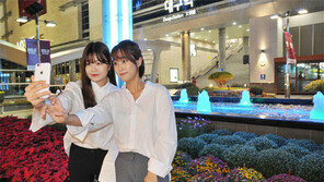 백화점 야간 조명 배경으로 찰칵