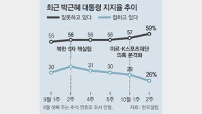 朴대통령 지지 26%… 취임후 최저
