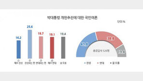 朴대통령 ‘임기 내 개헌 추진’에 민심은…찬성41.8% VS 반대38.8%