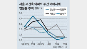 서울 재건축 아파트값 상승세 멈춰