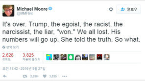 마이클 무어 감독 과거 트럼프 美대통령 당선 예언글 화제 “끝났다” 