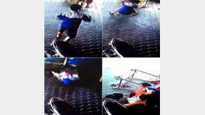 車 돌진 순간 두 아이 안고 ‘뒤구르기’, 1초만 늦었다면…‘영웅 아빠’ 동영상 화제