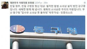 표창원, ‘소녀상 철거’ 부산 동구청에 “친일 구청장은 청산 대상…합법 설치 방안 강구 中”