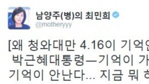 최민희 “朴대통령…윤전추…왜 靑만 4월16일 기억 안 나나?” 비난