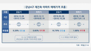 심상찮은 강남 재건축 집값… 혹독한 한파 겪나