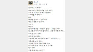 한수지 “여전히 큰 회사 가수들의 음원…늘 그렇듯 그림자 처럼” 의미심장 글