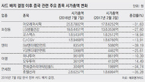 ‘사드 불똥’ 中관련 주식, 시총 15조 증발