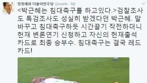 정청래 “박근혜는 침대축구를 하고 있다…결국 레드카드”