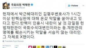 백혜련 “김평우 변호사 온갖 막말 쏟아내…그 자체로 X맨”