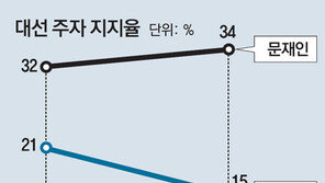 문재인 2%P 올라 34%… 안희정 6%P 내려 15%