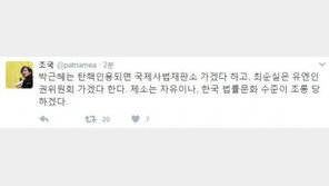 조국 “탄핵 인용 시, 朴대통령 국제사법재판소 行?…한국 법률문화 수준 조롱당할 듯”