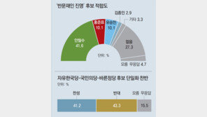 反文 단일화 찬성 41.2%, 반대 43.3%