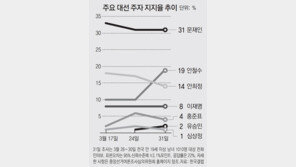 안철수 9%P 올라 19%… 문재인 31%