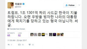 이외수 “트럼프, 10억달러 사드값 요구…‘퍽치기’ 당한 형국”