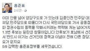 홍준표 “안철수 넘어 문재인과 ‘양강 구도’…김종인 책략에 안 넘어가”