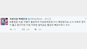 백혜련, 바른정당 집단탈당에 “아무런 원칙없는 탈당과 복당”