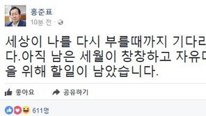 홍준표 “세상이 날 부를 때까지 기다릴 것”