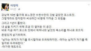 ‘강남역 살인사건’ 이정미 “여자는 남자가 자기를 죽일까봐 두려워한다”