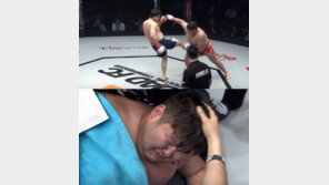 로드FC 中 아오르꺼러, 명현만에 급소 맞고 ‘극한 고통’…“끔찍” “보는 내가 아파”