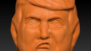 트럼프 얼굴 모양 호박에 망사팬티 씌운 엉덩이 모양 복숭아, 둘다 진짜?