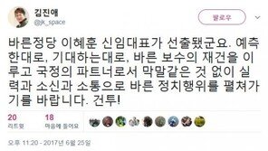 김진애 “바른정당 이혜훈 신임 대표, ‘바른 보수’ 재건 이루길”