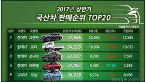 상반기 국산차 판매순위… 현대차 그랜저 '원맨쇼'