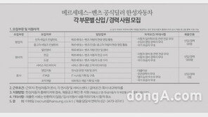 벤츠 딜러 한성자동차, 하반기 신입·경력 직원 채용… ‘딜러도 정규직’