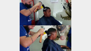 망치로 도끼 내려치며 모발 정리…‘목숨 걸고 이발’ 영상 화제