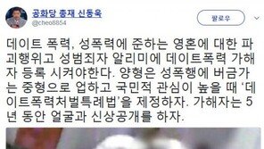 신동욱 “데이트폭력 가해자, 5년간 얼굴·신상공개 하자”