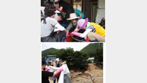 “여사님은 진짜 일하고 왔네”…김정숙 여사, 무더위 속 4시간 수해복구 작업