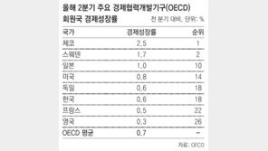 한국 2분기 성장률, OECD 18위로 추락