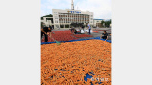 농산물 건조장으로 변신한 경찰서 주차장