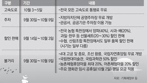 10월 3∼5일 고속道 무료 통행… 10일간 고궁-휴양림 공짜 입장