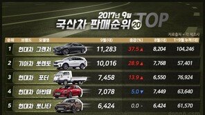 9월 국산차 판매순위… 그랜저·쏘렌토 ‘원투펀치’