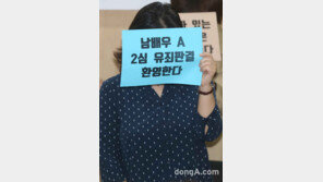 [동아포토]남배우A 성폭력 사전 항소심 유죄 판결 환영 기자회견