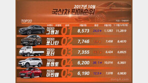 10월 국산차 판매순위… 현대차 ‘나홀로’ 성장