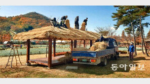 초가지붕에 이엉 올리기