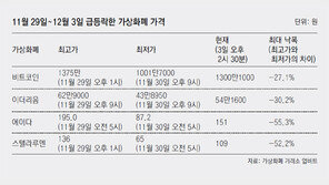 하루새 52% 급락… 가상화폐 규제 움직임