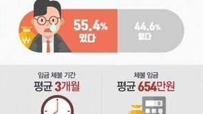 직장인 55% “임금 체불 경험 있다” …평균 체불 임금 654만원
