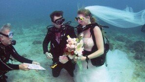 “물안경 끼고 백년가약”…바다서 눈 맞아 바다 속에서 결혼한 男女