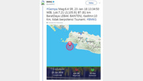 인도네시아 자바섬, 규모 6.4 강진 발생…지난해 규모 6.5 지진 이후 약 한달 만