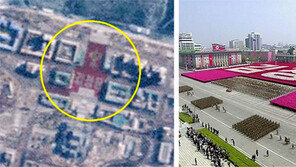 김일성광장서 ‘김정은’ 카드섹션하며 열병식 준비