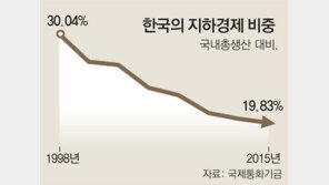 한국 지하경제 규모, GDP 대비 19.8%