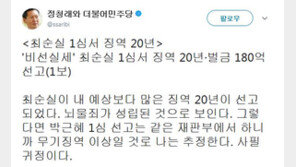 정청래 “최순실, 예상보다 많은 징역 20년…박근혜, 무기징역 이상”